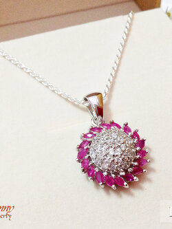 จี้เงินแท้ พลอยทับทิมแท้ ประดับเพชร cz ฝังแบบละเอียด