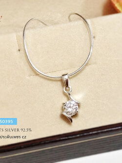 จี้เงินแท้ ประดับเพชร cz เม็ดเดี่ยว