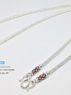 สร้อยคอเงินแท้ 99.9% งานสุโขทัย ลายเปีย ลงยาสีแดง ดอกพิกุล ห้อยพระ 1 องค์ งานละเอียด สวยมาก