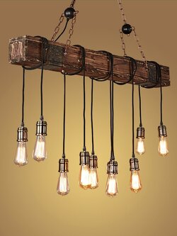 โคมไฟแขวนเพดานขอนไม้เรือพันสายไฟ 10 ดวง สไตล์ Retro industrial [FH-10]