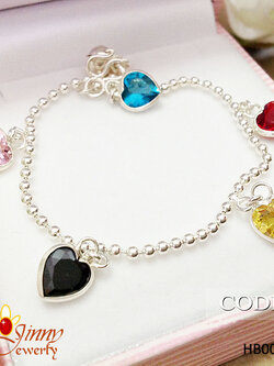 สร้อยข้อมือเงินแท้ ประดับห้อยตุ้งติ้งพลอยรูปหัวใจห้อยกระพรวน 1 ลูก หนา 1.2 มิล