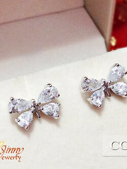 ต่างหูเงินแท้ รูปผีเสื้อประดับเพชร cz