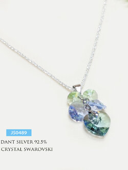 จี้เงินแท้ 92.5% จี้คริสตัล Crystal สีเขียว น้ำเงิน คราม ประดับเพชร cz (ราคาเฉพาะจี้ ไม่รวมสร้อย)