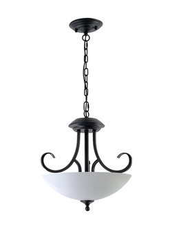 โคมไฟเหล็กดัดสีดำโป๊ะแก้วสีขาวขุ่นทรงสมอ สไตล์ American Country [8019-3P]