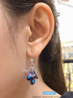 ต่างหูเงินแท้ 92.5% ต่างหู คริสตัล Crystal สีน้ำเงิน ม่วงอ่อน ขาว