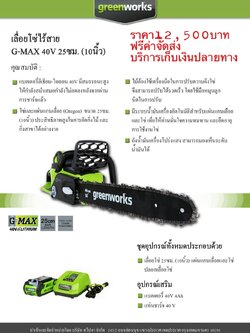 เลื่อยโซ่ไร้สาย Greenworks รุ่น G-MAX 40V