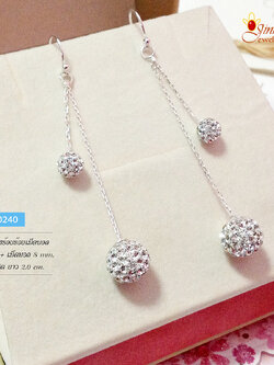 ต่างหูเงินแท้ 92.5% ต่างหูห้อย แบบระย้า สร้อยร้อยเม็ดบอล