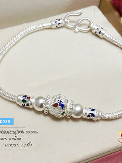 สร้อยข้อมือเงินแท้ 99.9% สร้อยสุโขทัย ลายหกเสา ลงยาสีน้ำเงิน แดง เขียว สลับลายไทย