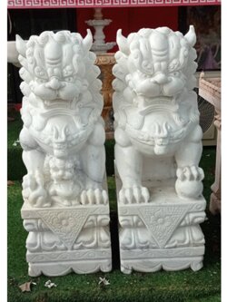 สิงโตหินอ่อนหยกขาว ขนาด สูง 100 ซม