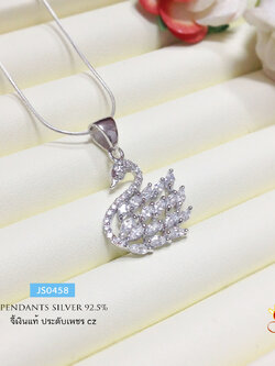 จี้เงินแท้ 92.5% จี้หงส์ ประดับเพชรสวิส cz สีขาว (เฉพาะจี้ ไม่รวมสร้อย)