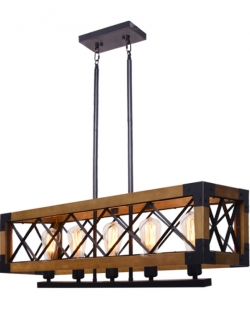 โคมไฟแขวนเพดานสไตล์ลอฟท์ไม้เหล็กทรงยาวไฟ 5 ดวง [D5002-5]