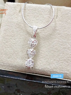 จี้เงินแท้ ห้อยเพชร cz รูปหัวใจสองดวง สีขาว