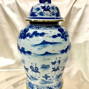 โถพลู จุกสิงโตจีน กระเบื้องเซรามิกเบญจรงค์ลายคราม เคลือบเงา ลายเด็กจุก (เส้นผ่าศูนย์กลาง10.5นิ้ว สูง9.5นิ้ว)