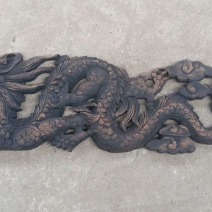 ไม้สัก แกะ ลายมังกร สีดำ