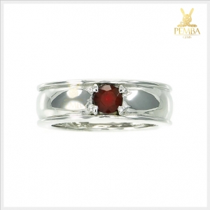 แหวนโกเมนแท้ เงินแท้925 ชุบทองคำขาว เรียบๆ ดูดีมีสไตล์ แหวนพลอยแท้