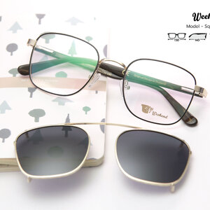 กรอบแว่นสายตาพร้อมคลิปกันแดด Weekend Square Gold