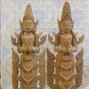 เทพพนม​ ศิลปะพม่า​ แกะจากไม้สัก​ สูง​24นิ้ว