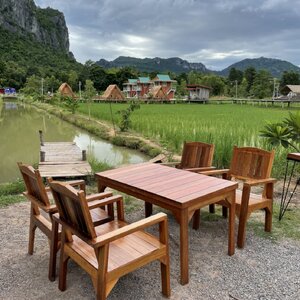 ชุดโต๊ะสนามไม้เก่า รุ่นขาเฉียง