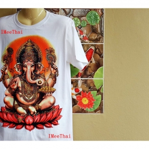 เสื้อยืด สีขาว พระพิฆเนศ 4 กร หลัง โอม