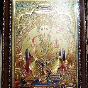 รูปภาพพระพิฆเนศ แผ่นลายทองฉลุลงสี พร้อมใส่กรอบ