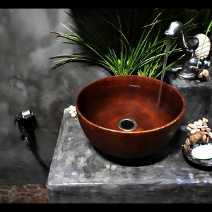อ่างไม้ ล้างหน้า ล้างมือ ล้างเท้า สีน้ำตาล ทรงกลม (สปาร์ Spa Vintage วินเทจ ตกแต่ง แต่งบ้าน แต่งรีสอร์ท)