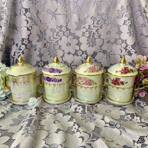 แก้วน้ำ ลายดอกกุหลาย (ใน1ชุดมีฝาปิดแก้ว) งานเซรามิกเบญจรงค์ เครือบเงา(สูง5-6นิ้ว) - (ขายปลีก ขายส่ง)