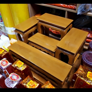 โต๊ะหมู่ 5 หน้า 4x8 นิ้ว ไม้สัก (แบบโต๊ะหน้ายาว) พร้อมฐานรอง