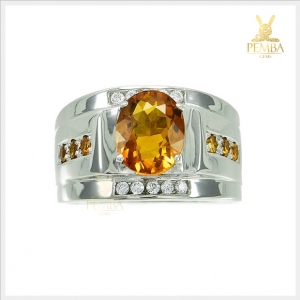 แหวนซิทรินแท้ เงินแท้925 ชุบทองคำขาว โดดเด่นเต็มๆ นิ้ว