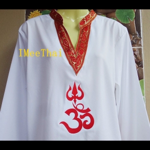 เสื้อขาว โอม พระพิฆเนศ ตรีศูล ขลิบแทบแดง