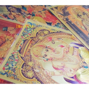 รูปภาพแผ่นทอง พระพิฆเนศ พระศิวะ พระแม่อุมา พระแม่กาลี ปางต่างๆ แผ่นทองพิมพ์ลายนูน 2หน้า (ขายปลีก ขายส่ง)