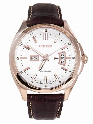 Citizen NP4033-09A Men Automatic Brown Leather Strap Analog Round Watch