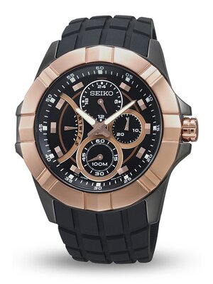 Seiko road men's multifunction watch rose gold SRL072P1 black polyurethane belt