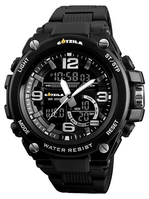Gotzila Watch นาฬิกาข้อมือผู้ชาย กันน้ำ 50 เมตร เล่นกีฬากลางแจ้ง 2 ระบบ รุ่น GR-02B (Black)