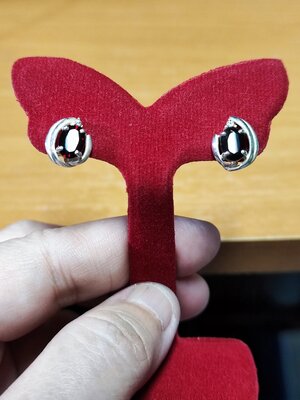 ต่างหูโกเมนเจียเหลี่ยม ตัวเรือนเงินแท้