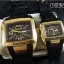 นาฬิกา แฟชั่น Diesel สีทอง สายหนังสีดำ หน้าปัดสีดำ