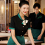 เสื้อฟอร์มพนักงานร้านอาหารกาแฟโรงแรม แขนสั้น F6705005 ดำ ขาว L,XL,XXL,3XL,4XL