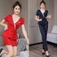 ชุดพนักงานนวดสปา ชุดพนักงานเสริมสวย ชุดทำงาน ชุดไนท์คลับ แช่เท้า S6701004 เทา แดง ดำ S-3XL