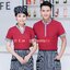 เสื้อฟอร์มพนักงานร้านอาหารกาแฟโรงแรม แขนสั้นคอวี F6212014 เขียว แดง ดำ M-3XL