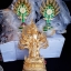 พญานาค 7เศียร เนื้อโลหะ ลงสีเขียวปิดทอง (ขนาด สูง13นิ้ว ฐาน5-7 นิ้ว)