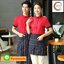 เครื่องแบบชุดฟอร์มพนักงานร้านอาหารกาแฟโรงแรมแขนสั้นผ้าฝ้ายกระดุมหน้า F6011019 ดำ แดง เขียว L-3XL