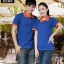 P6012017 เสื้อฟอร์มพนักงาน เสื้อยืดปกโปโล เสื้อโปโลสีน้ำเงินสลับส้ม P6012017