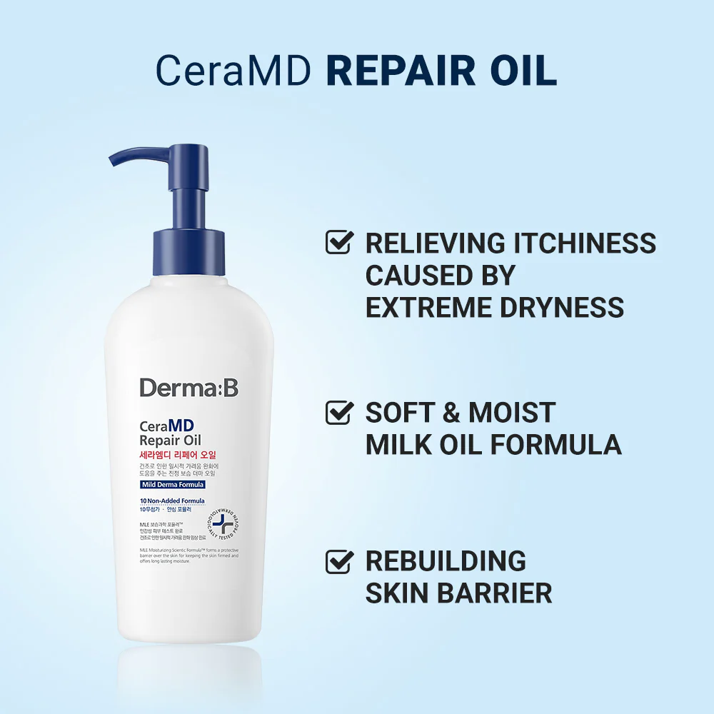 (ออย 200mL) Derma B CeraMD Repair Oil เดอมาบี ออยน้ำนมบำรุงผิว เนื้อบางเบาเป็นโลชั่น แต่ให้ความชุ่มชื้นเหมือนกันทาออยบำรุงผิว บรรเทาอการแห้งและคันผิวได้อย่างดี