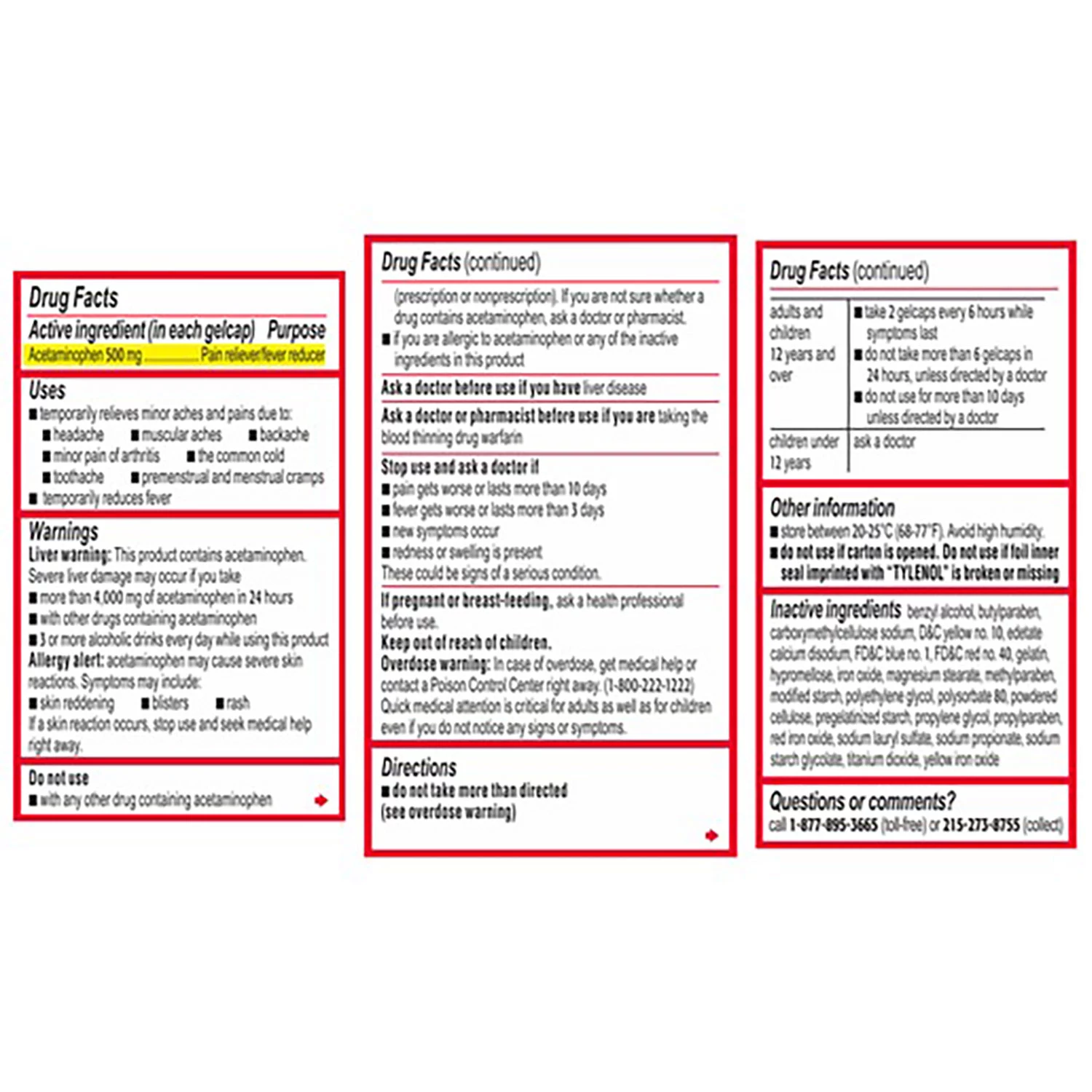 ยาบรรเทาอาการปวดและลดไข้ชนิดเข้มข้น Tylenol Extra Strength RAPID RELEASE Gels (290 Gelcaps)