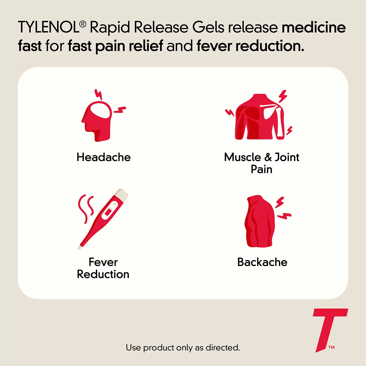ยาบรรเทาอาการปวดและลดไข้ชนิดเข้มข้น Tylenol Extra Strength RAPID RELEASE Gels (290 Gelcaps)