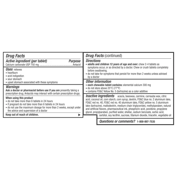 เม็ดเคี้ยวบรรเทาอาการกรดไหลย้อน TUMS Antacid Chewy Bites Extra Strength 750 - Assorted Berries (108 Chewable Tablets)