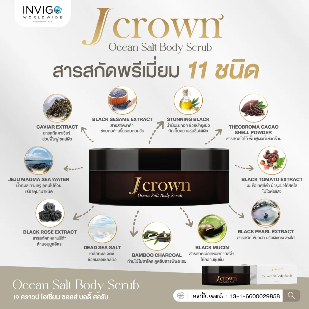 J Crown เจคราวน์ สครับขัดผิวขาว จ๊ะ นงภณี ขัดขี้ไคล อินวีโก้ invigo สครับจ๊ะ